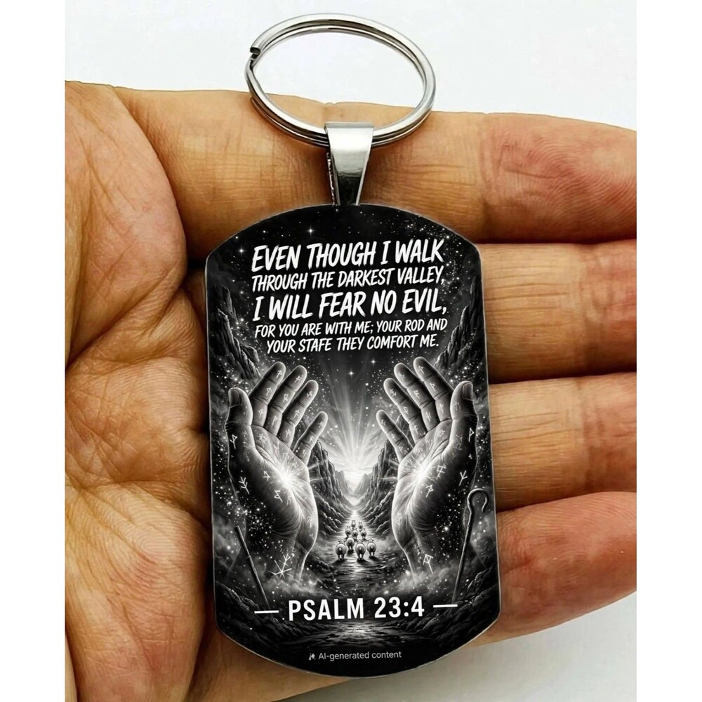 Psalm 23 : 4  God Lord Jesus Christ Stainless Keychain Reminder Faith Bless